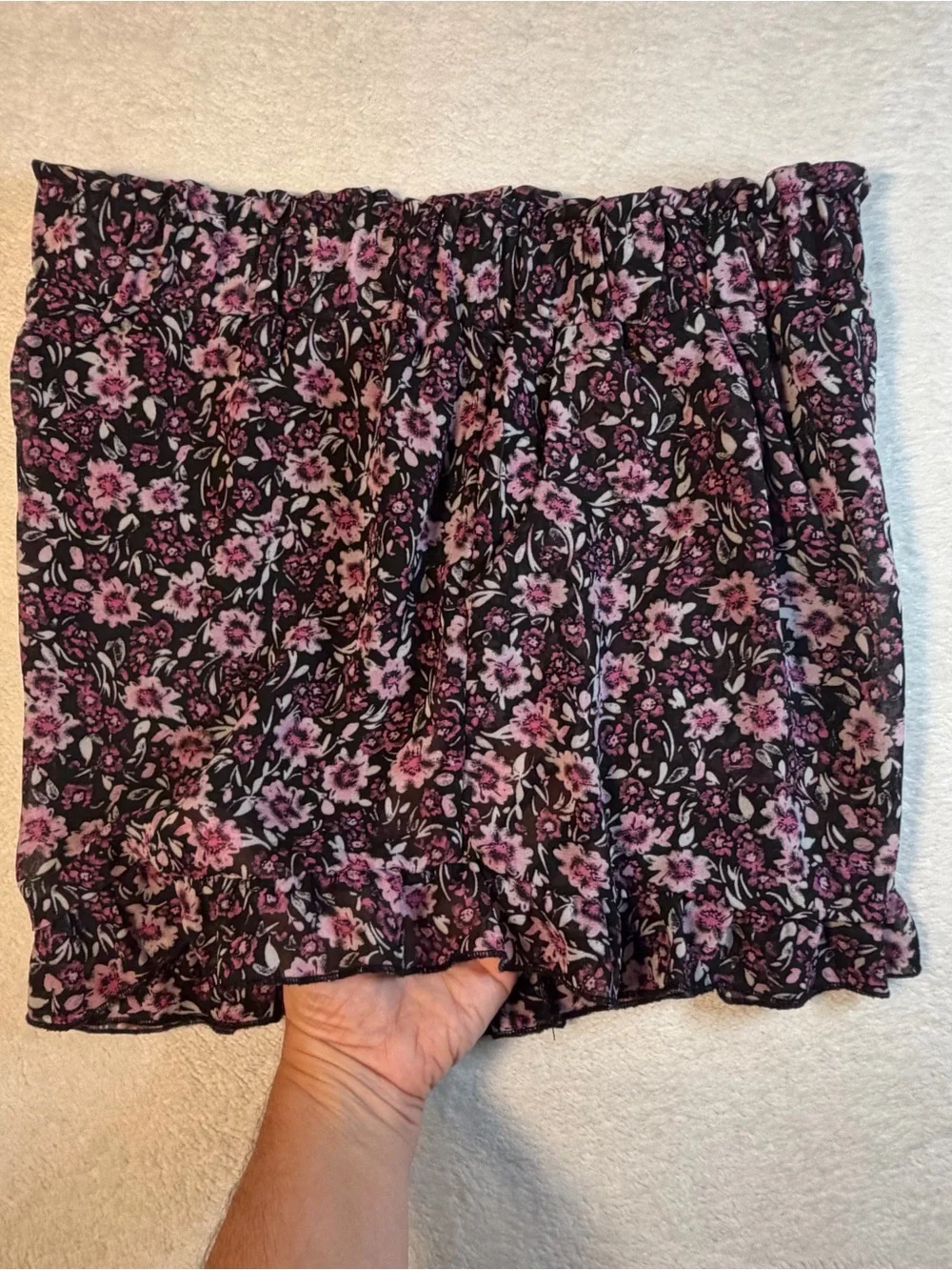 Mi Ami Black Skater Mini Shorts with Pink Floral Print